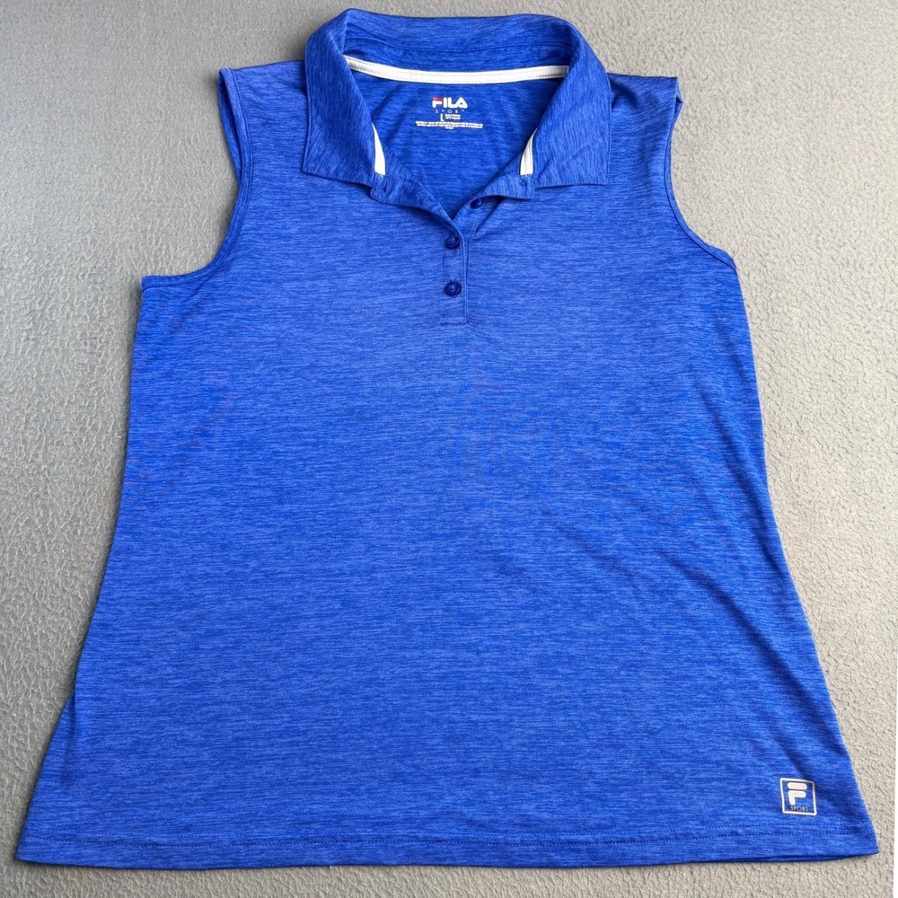 Fila Sport Womens Blue Space Dye Sleeveless Golf Polo Shirt Large RN73277